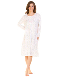 La Marquise Womens Flower Leaf Jersey Long Sleeve Nightie