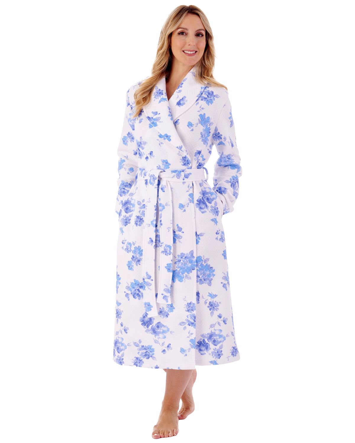 Slenderella Womens 46" Floral Mock Quilt Dressing Gown