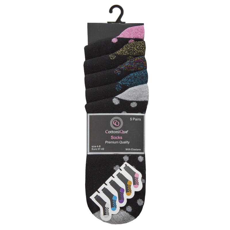 Cottonique Womens 5 Pack Glitter Cotton Rich Socks