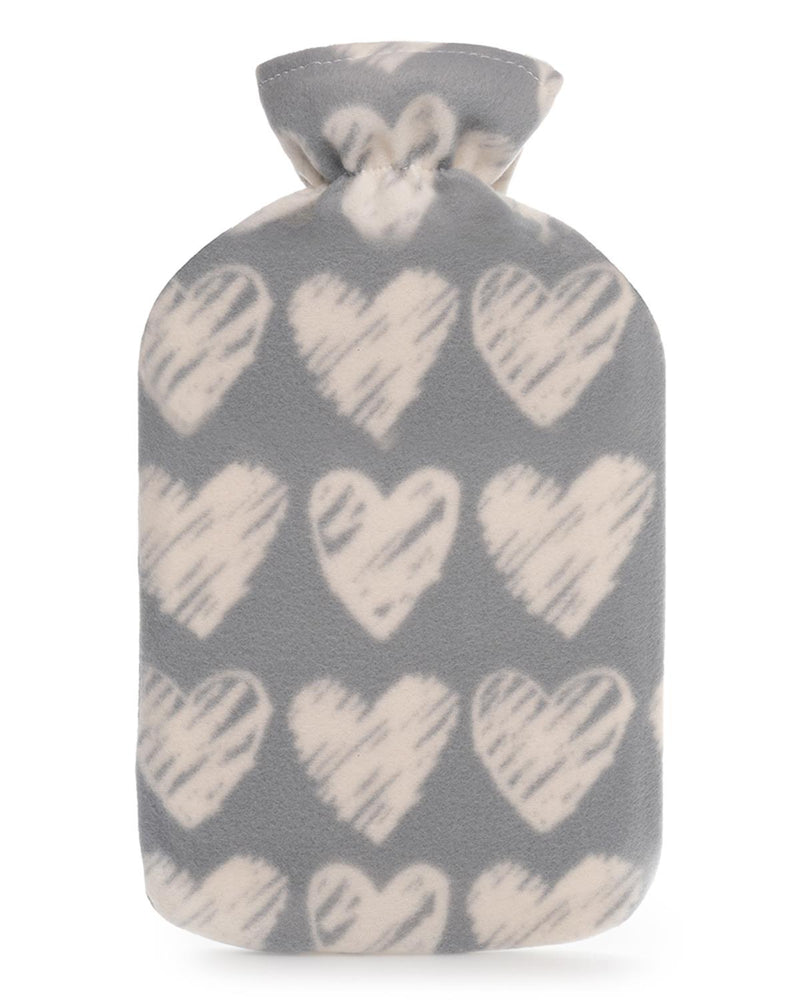 Grey Heart Print Hot Water Bottle