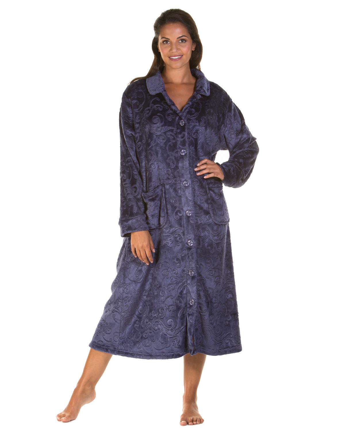 Lady Olga Womens Embossed Button Dressing Gown