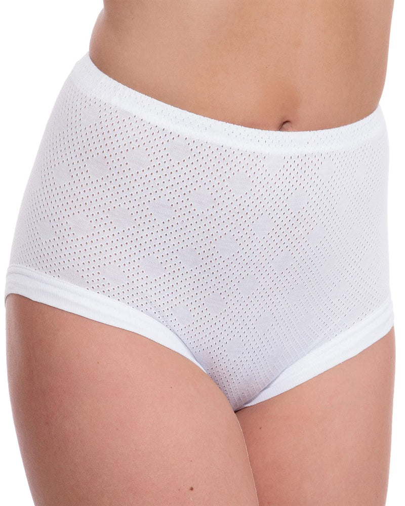 Womens 3 Pack White 100% Cotton Airtex Cuff Leg Briefs