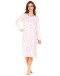 La Marquise Womens Flower Leaf Jersey Long Sleeve Nightie