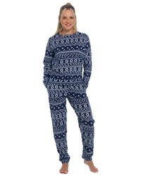 Slumber Hut Womens Jersey Navy Fairisle Pyjamas