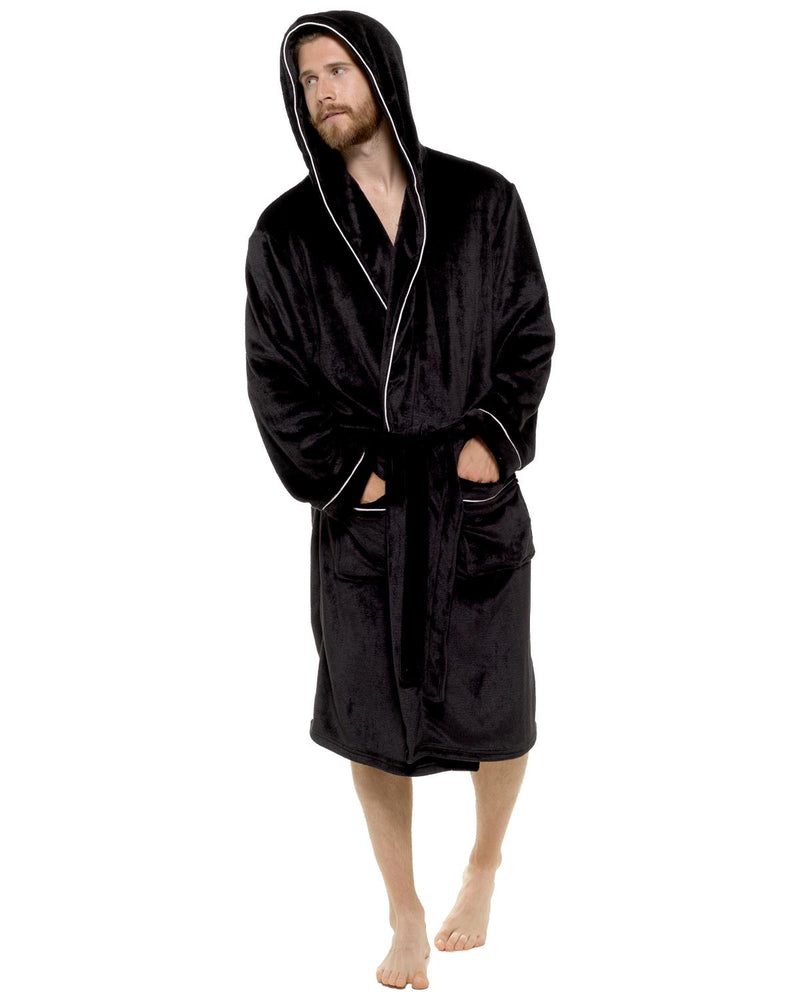 Mens Polished Fleece Contrast Piping Dressing Gown