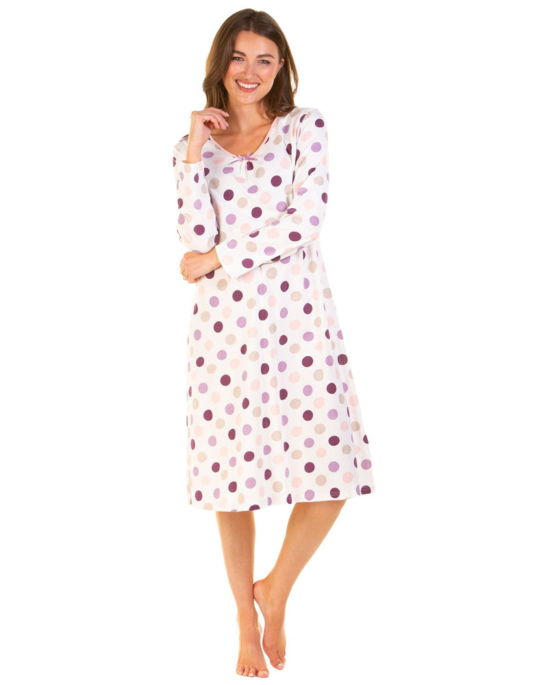 Sue Marks Womens Misty Dots Long Sleeve Nightie