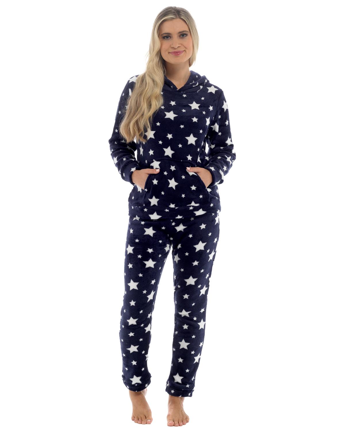 Womens Star Print Hooded Fleece Pyjamas