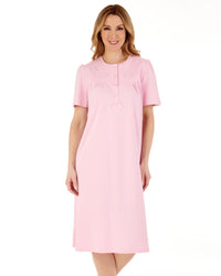 Slenderella Womens 42" Short Sleeve Embroidered Yoke Interlock Nightdress