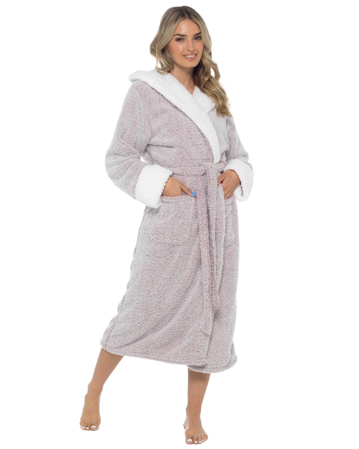 Womens Textured Fleece Sherpa Trim Dressing Gown