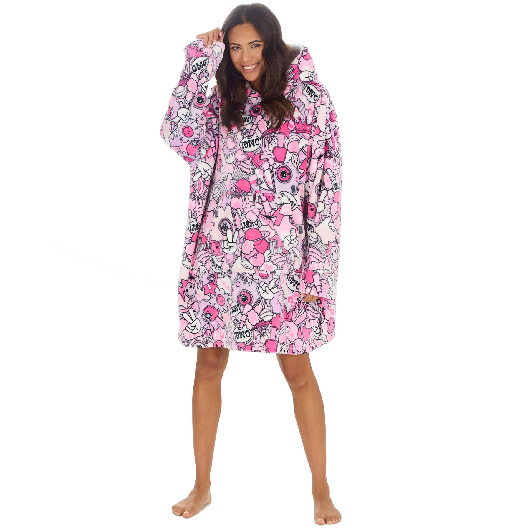 Huggable Womens Pink Sticker Snuggle Hoodie