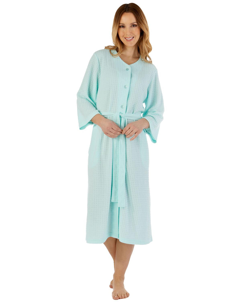 Slenderella Womens 45" Waffle Knit Button Dressing Gown