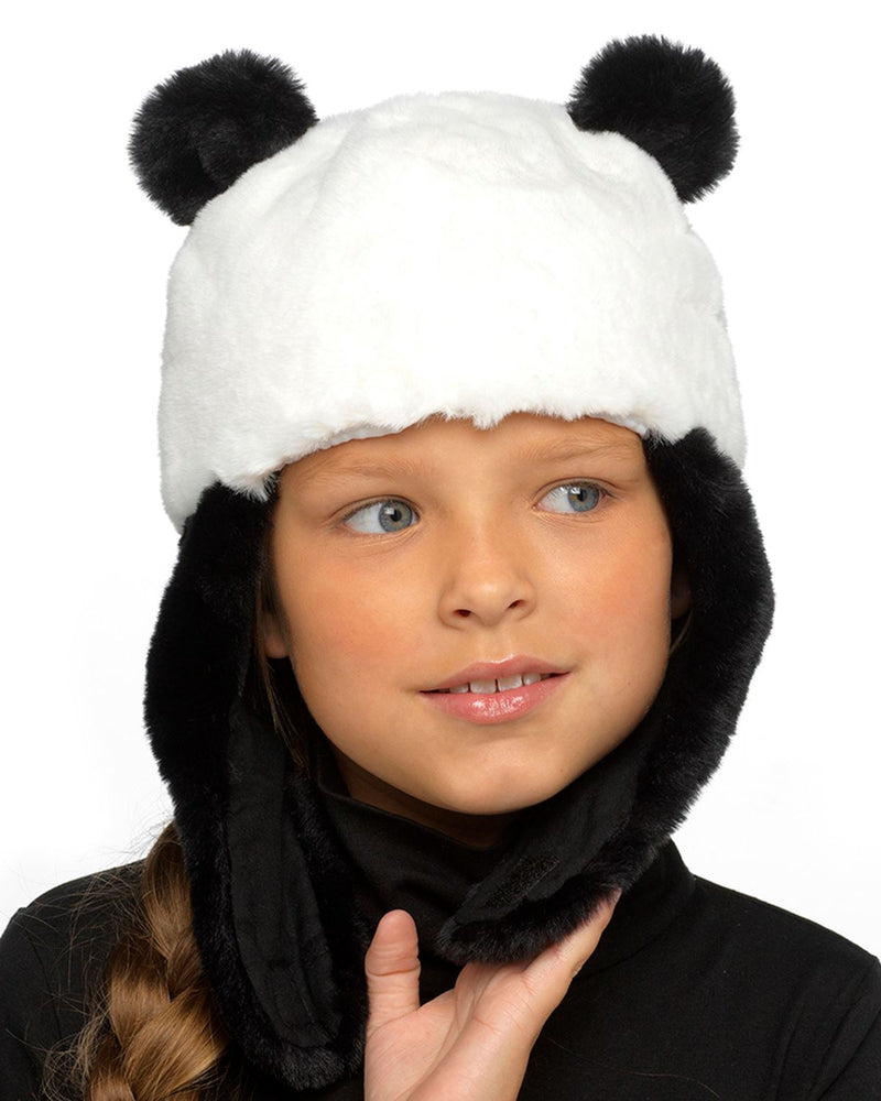 Girls Faux Fur Panda Hat With Ears