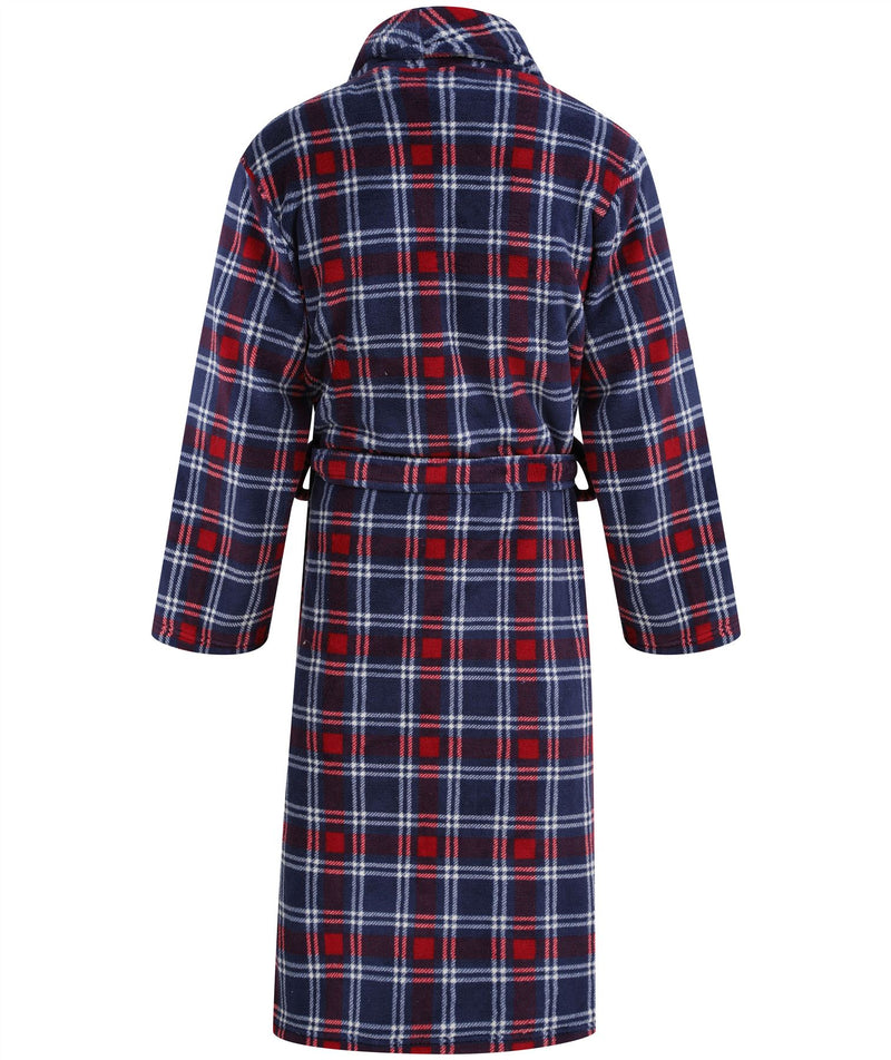 Walker Reid Mens Check Coral Fleece Dressing Gown