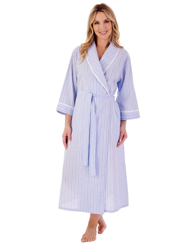 Slenderella Womens Classic Stripe Seersucker Dressing Gown