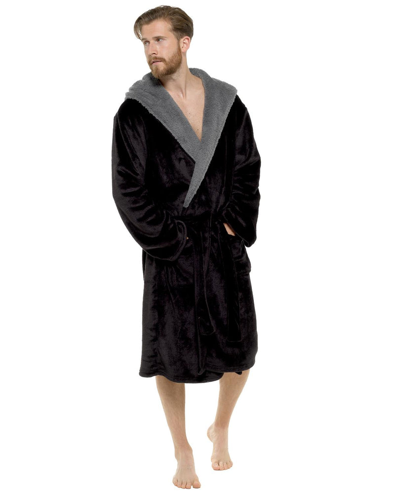 Mens Polished Fleece Sherpa Trim Dressing Gown