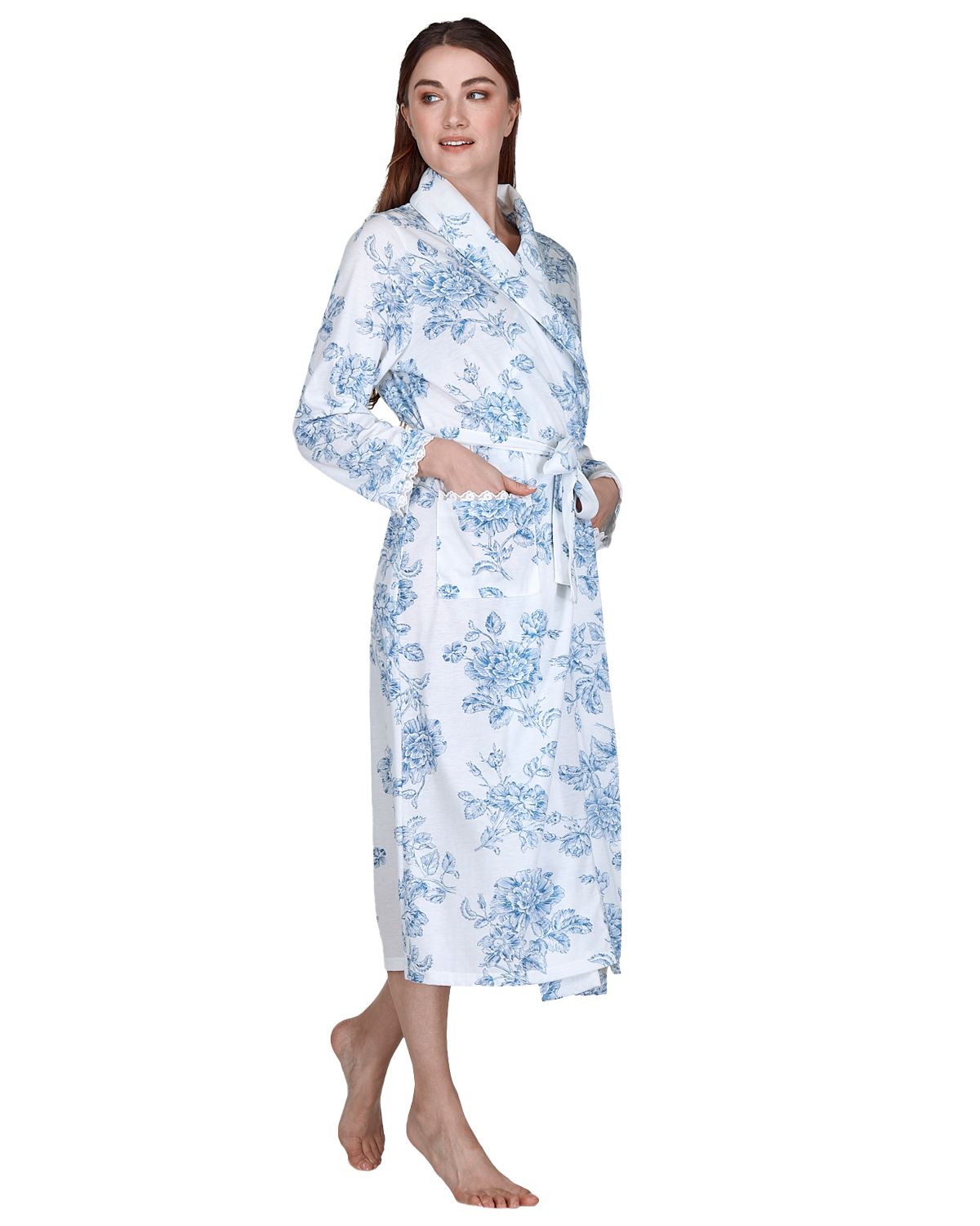 La Marquise Womens Vintage Bouquet Long Sleeve Jersey Robe