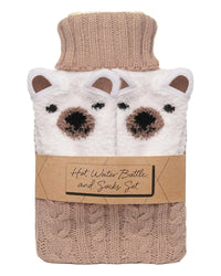 Bear Hot Water Bottle & Fluffy Socks Gift Set