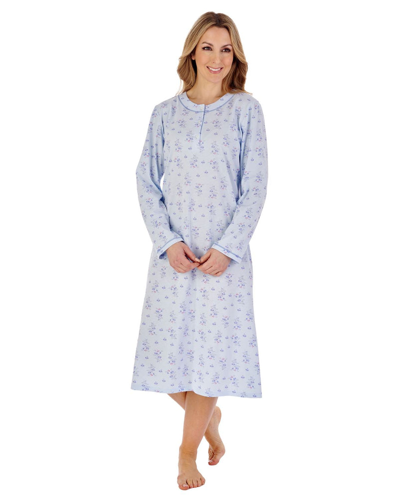 Slenderella Womens Trailing Floral 44" Jersey Cotton Long Sleeve Nightie