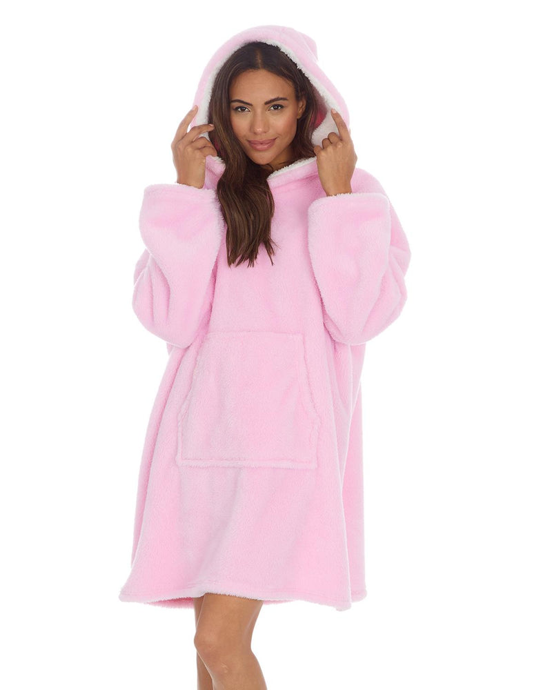 Huggable Womens Pink Snuggle Fleece Oversized Hoodie