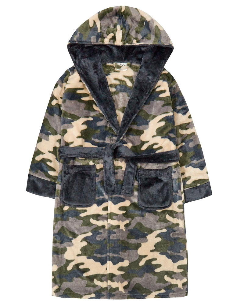 Boys Green Camo Print Dressing Gown