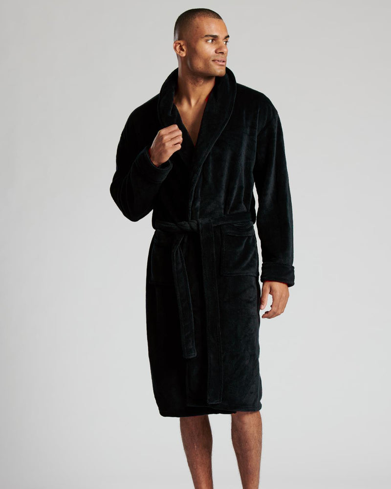 Loungeable Mens Shawl Collar Fleece Dressing Gown