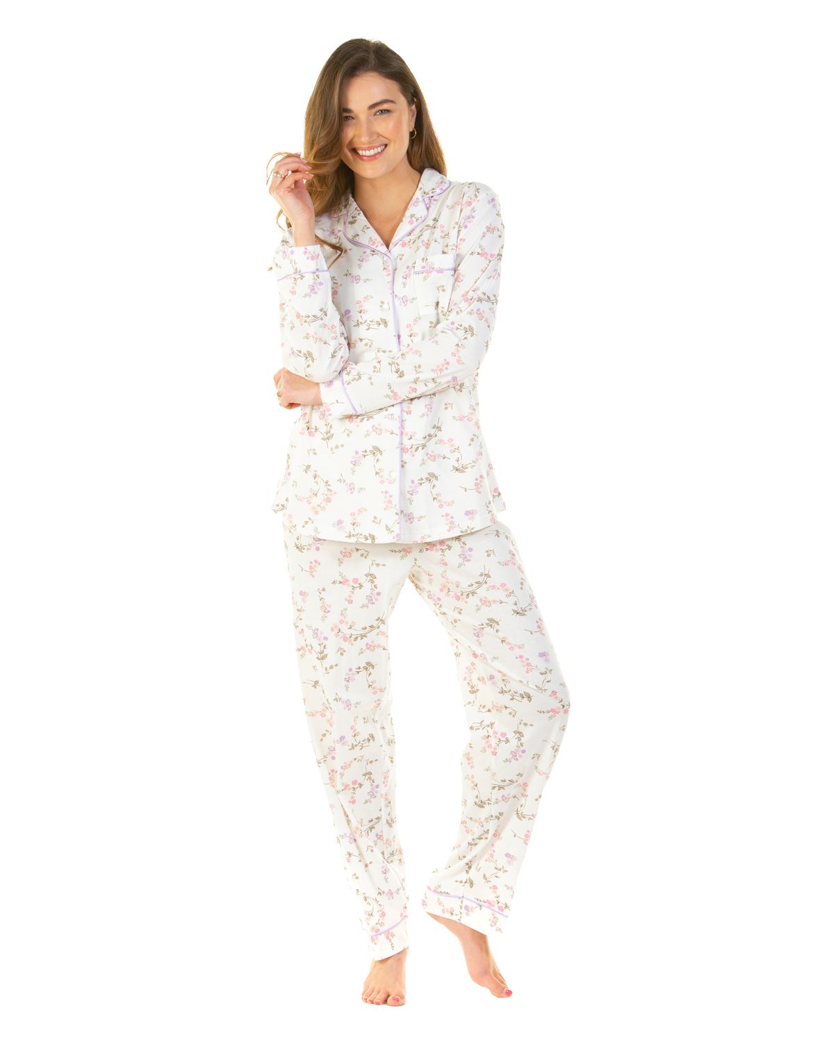 Sue Marks Womens Flower Spray Button Pyjamas