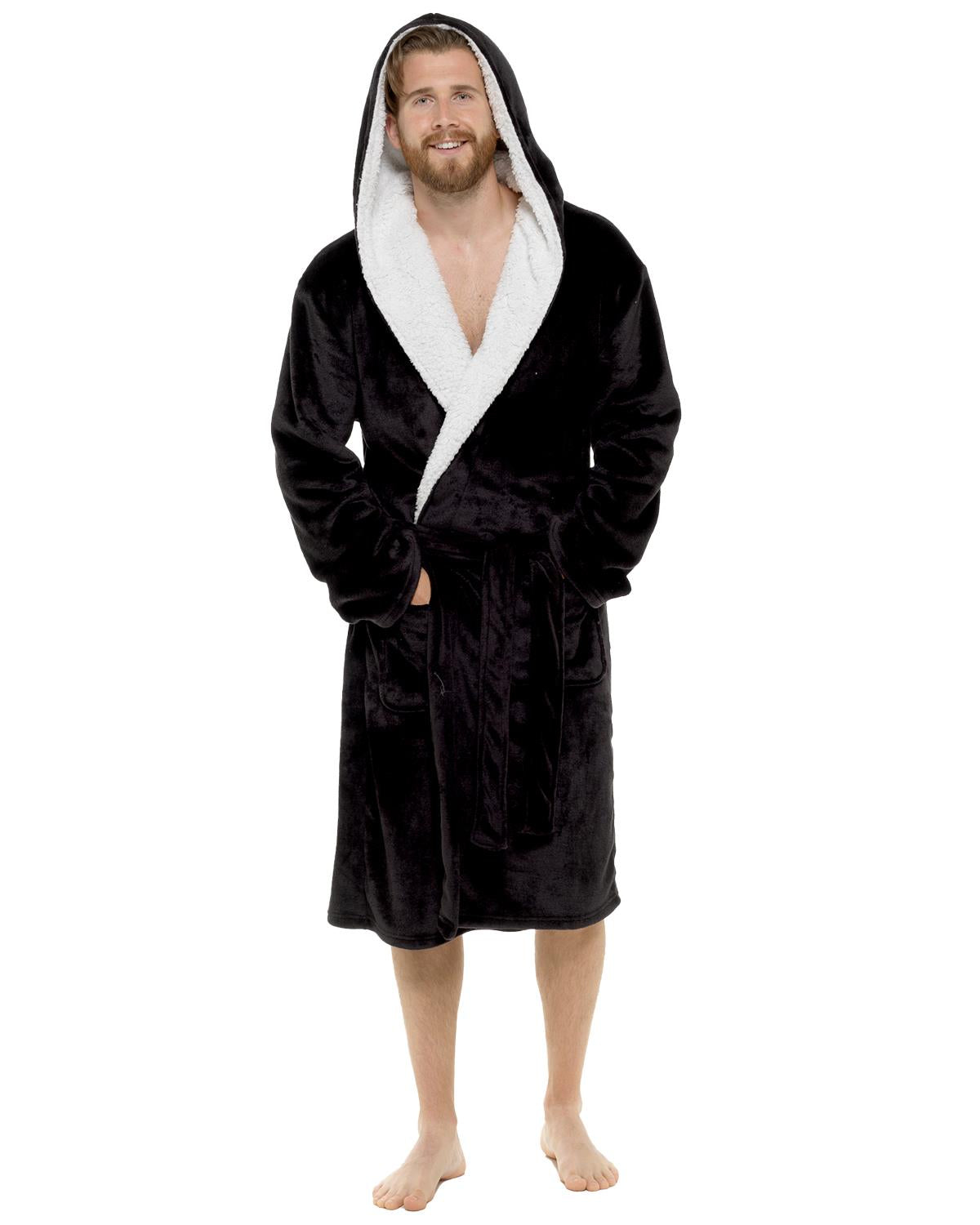 Mens Polished Fleece Sherpa Trim Dressing Gown