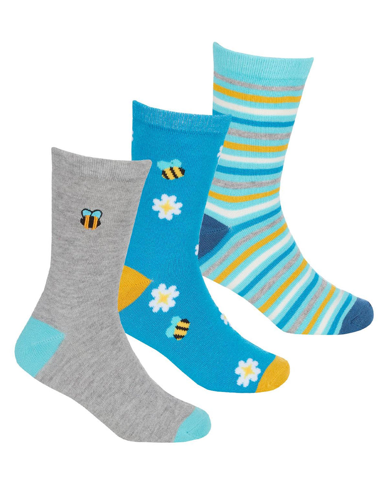 6 Pairs Girls Bamboo Bee & Floral Socks