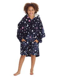 Huggable Girls Navy Celestial Oversized Hoodie