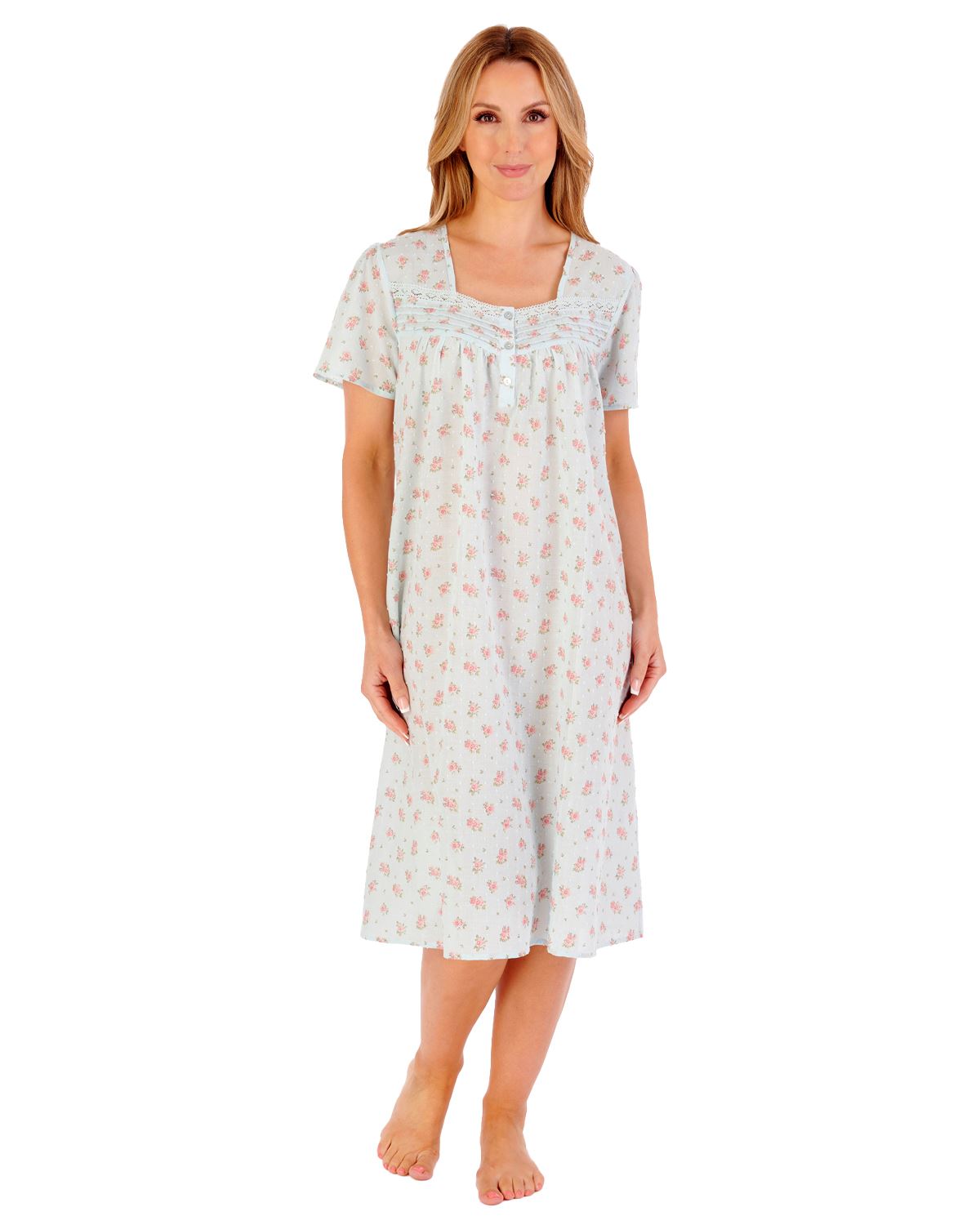 Slenderella Womens 42" Floral Dobby Spot Woven Nightie