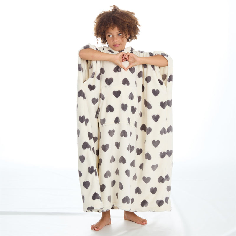 Huggable Girls Heart Print Oversized Blanket Poncho