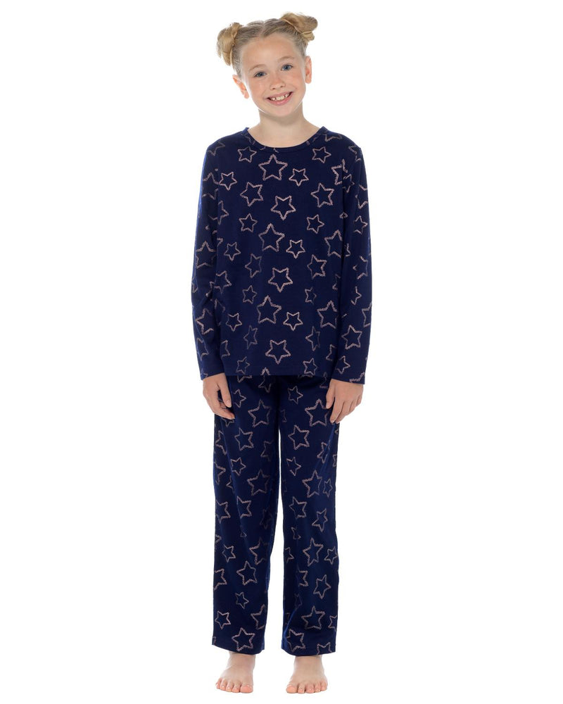 Slumber Hut Girls Jersey Navy Star Pyjamas