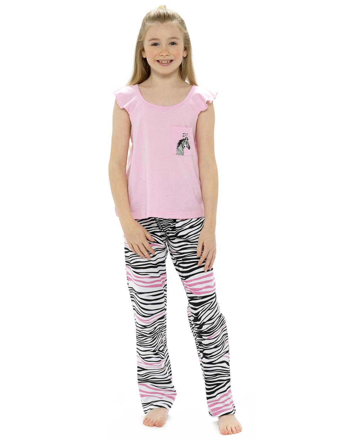 Foxbury Girls Pink Zebra Jersey Pyjamas