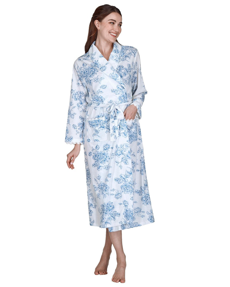 La Marquise Womens Vintage Bouquet Long Sleeve Jersey Robe