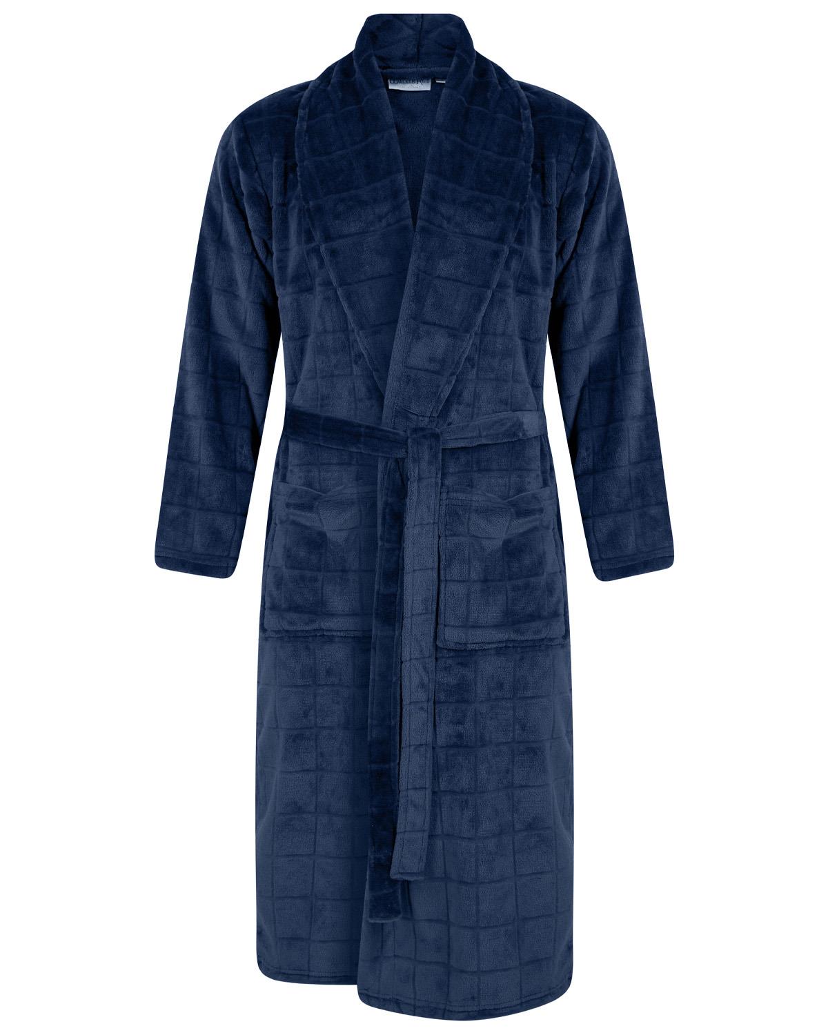 Walker Reid Mens Embossed Check Fleece Dressing Gown