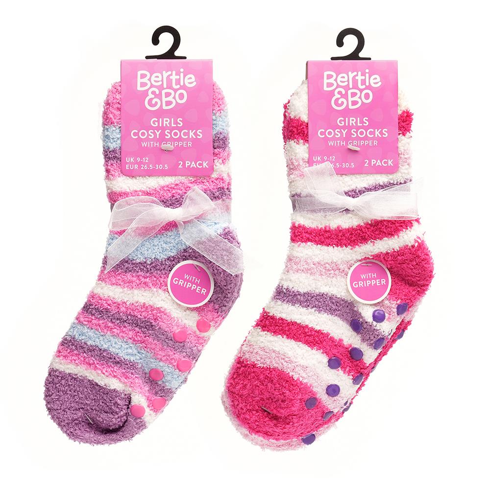 4 Pairs Girls Pink & Lilac Stripe Cosy Socks