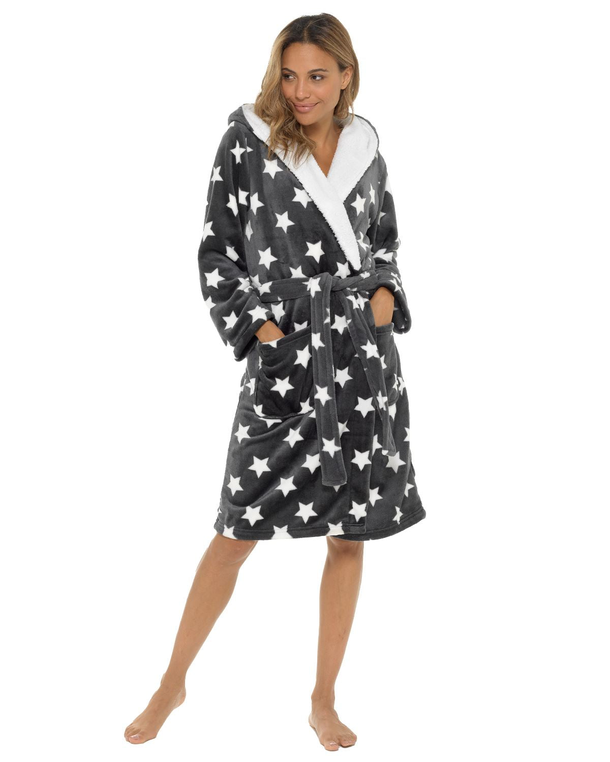 Slumber Hut Womens Grey Star Print Dressing Gown