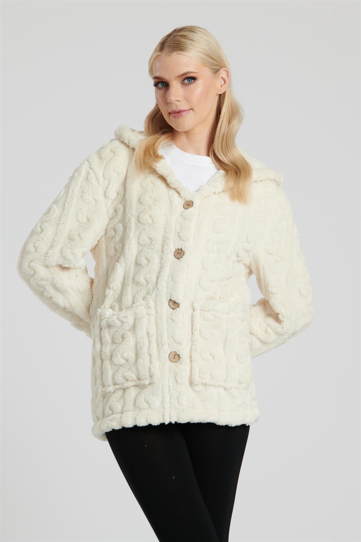 Pistachio Womens Cream Cable Cut Button Cardigan