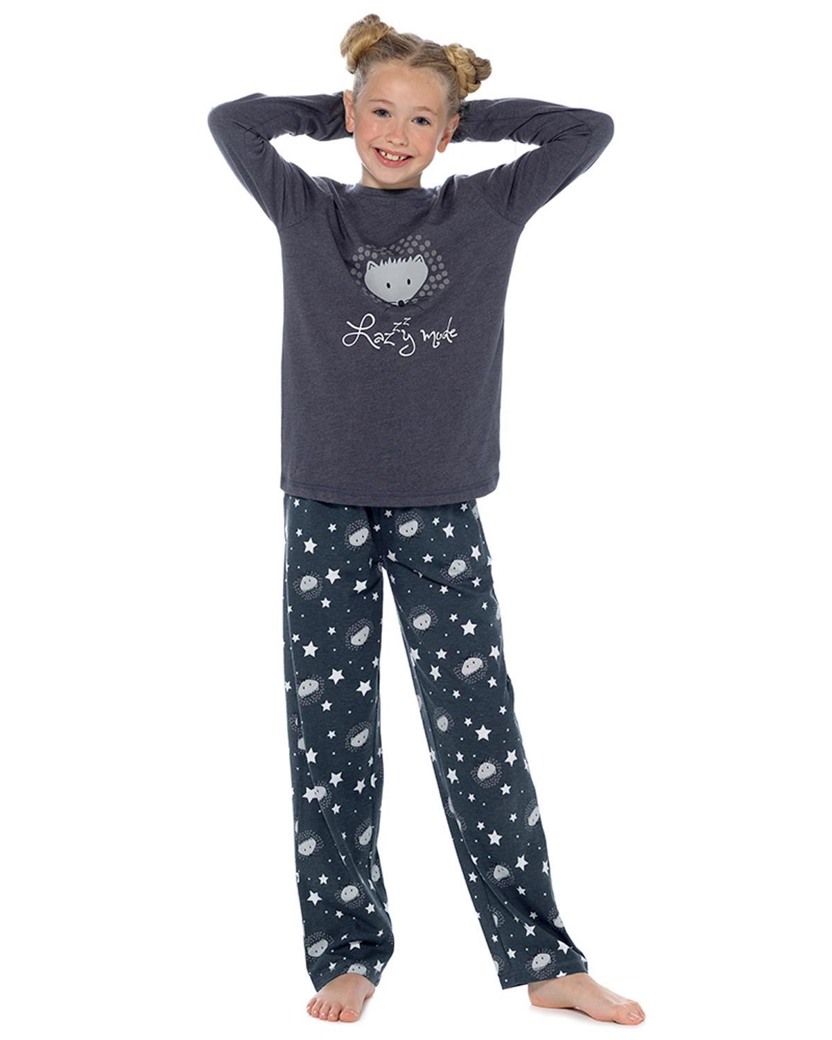 Foxbury Girls Charcoal Hedgehog Jersey Pyjamas