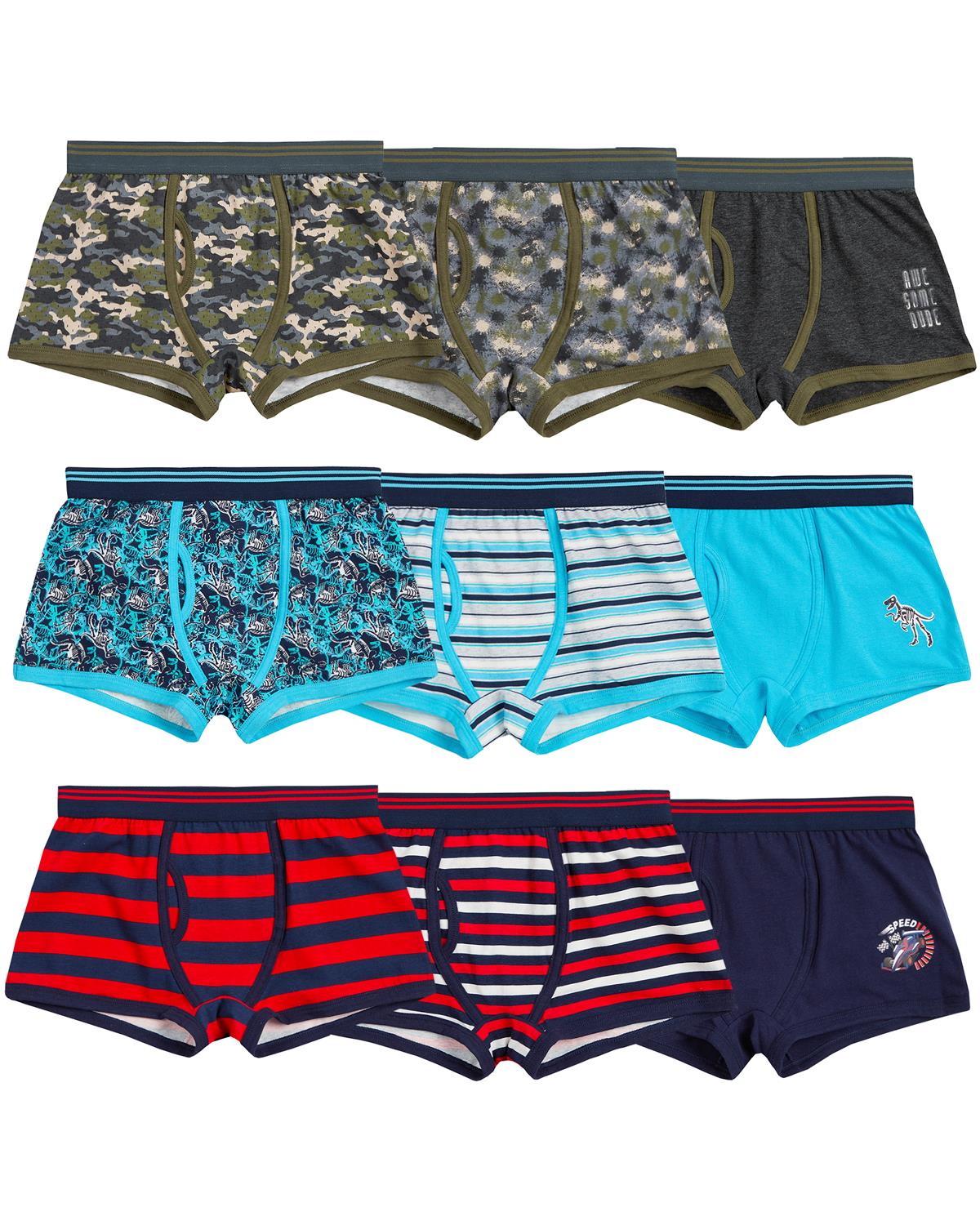 Boys 9 Pairs Multipack Cotton Boxers