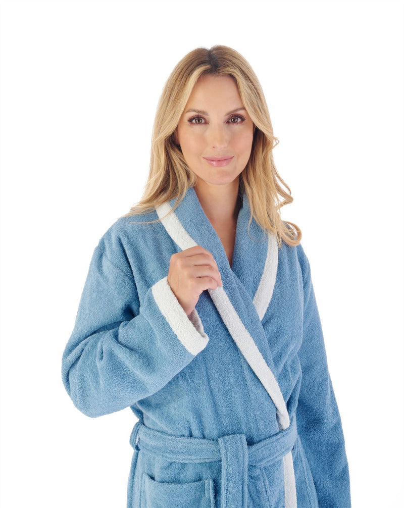 Slenderella Womens Contrast Trim Towelling Dressing Gown