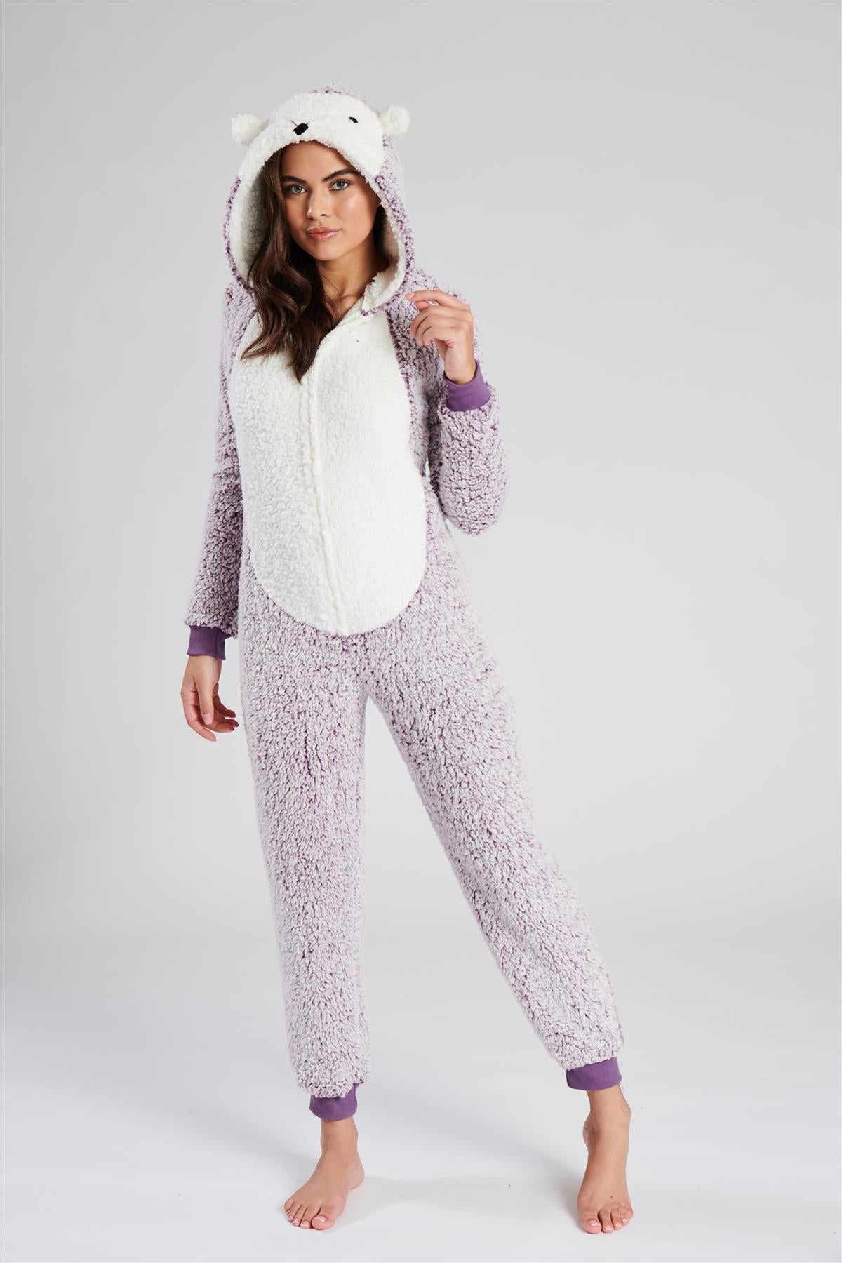 Loungeable Womens Lilac Sherpa Hedgehog Onesie