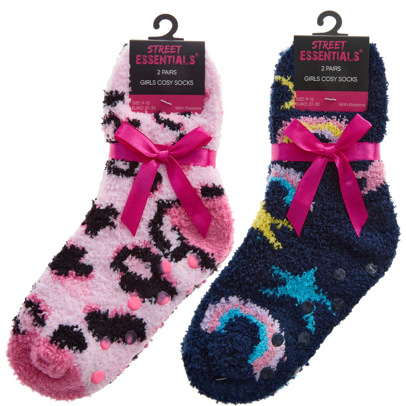 4 Pairs Girls Rainbow & Leopard Print Cosy Socks