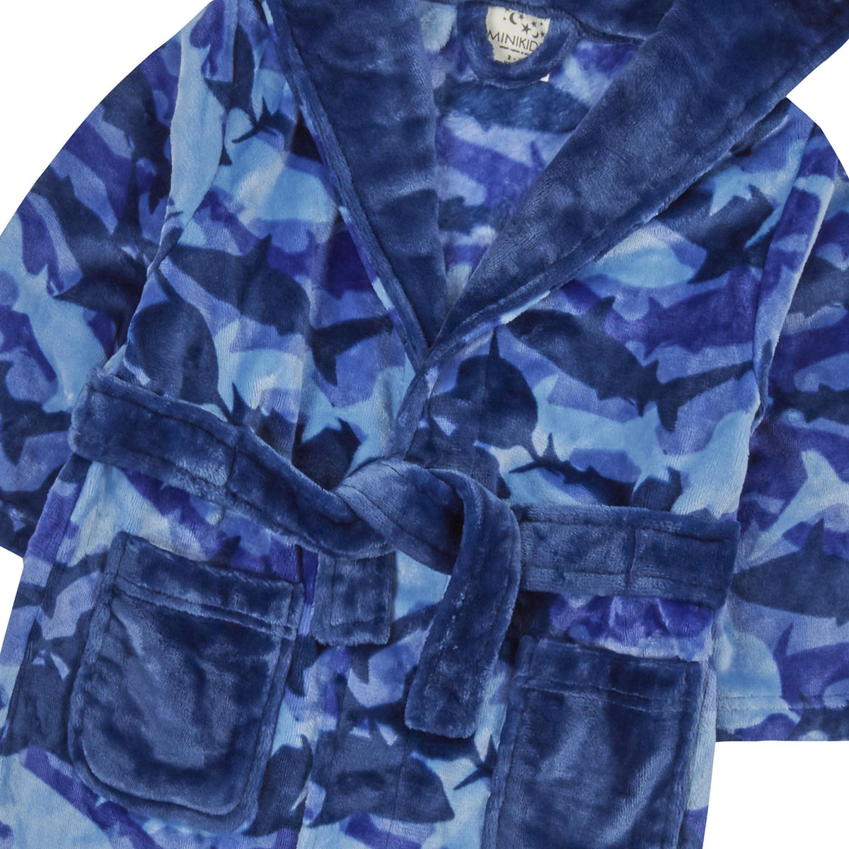 Boys Blue Shark Camo Dressing Gown