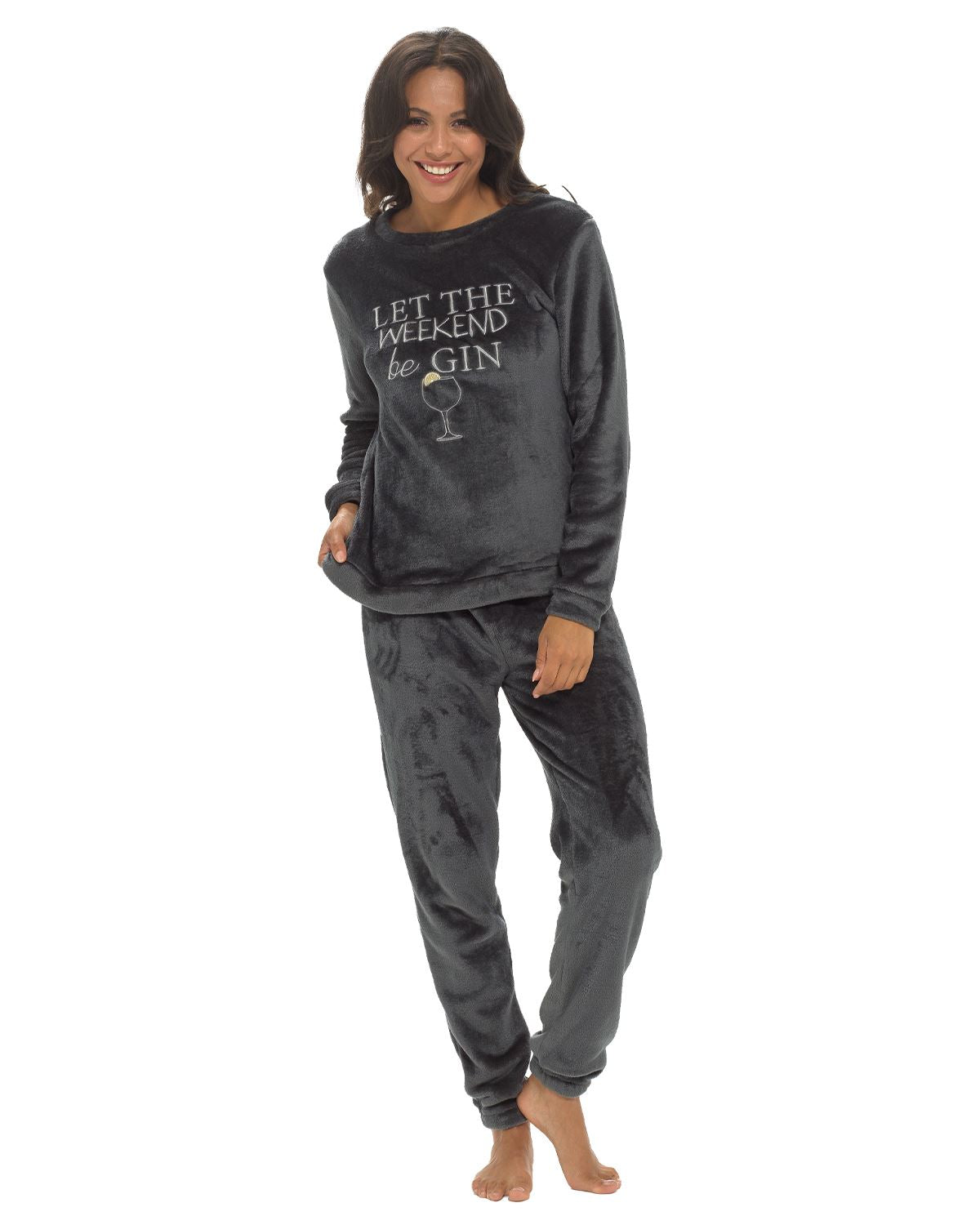 Slumber Hut Womens Drinks Slogan Fleece Pyjamas