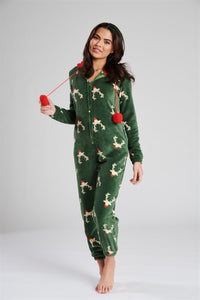 Loungeable Womens Green Forest Reindeer Onesie