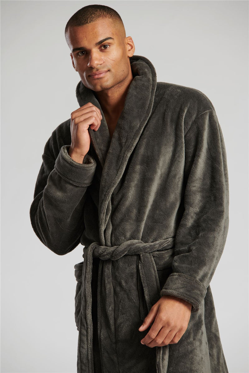 Loungeable Mens Shawl Collar Fleece Dressing Gown