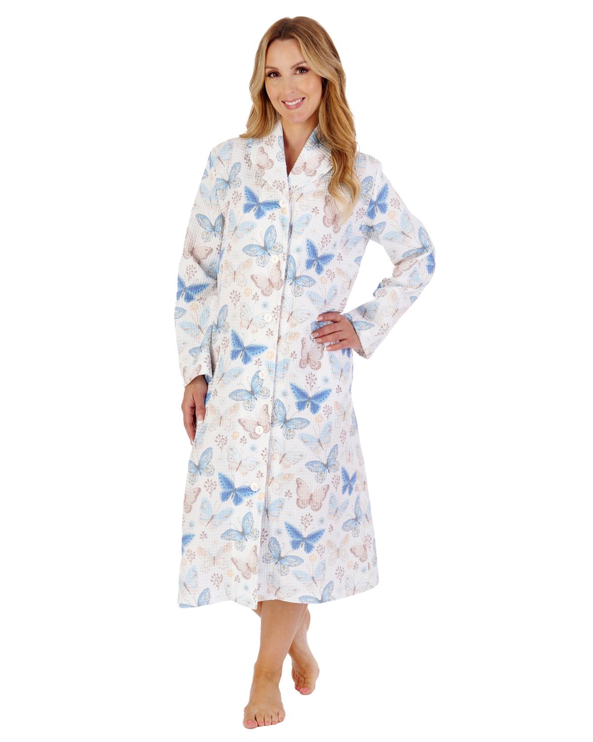 Slenderella Womens 46" Printed Waffle Button Dressing Gown