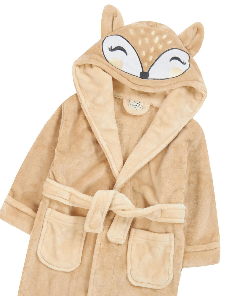 Girls Beige Fox Dressing Gown