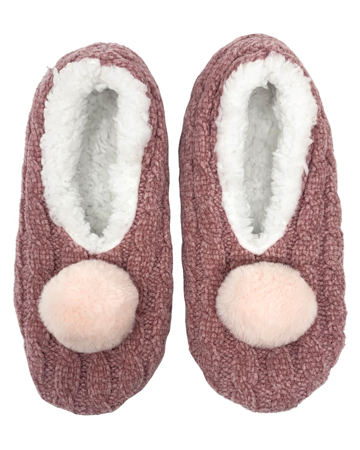 Bramble Womens Pink Chenille Ballerina Slippers